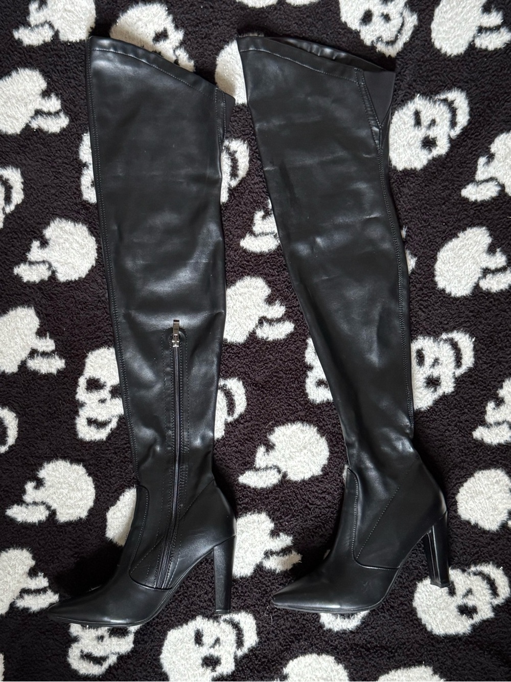 Thigh High Faux Leather Pointed Toe Stiletto Boots
